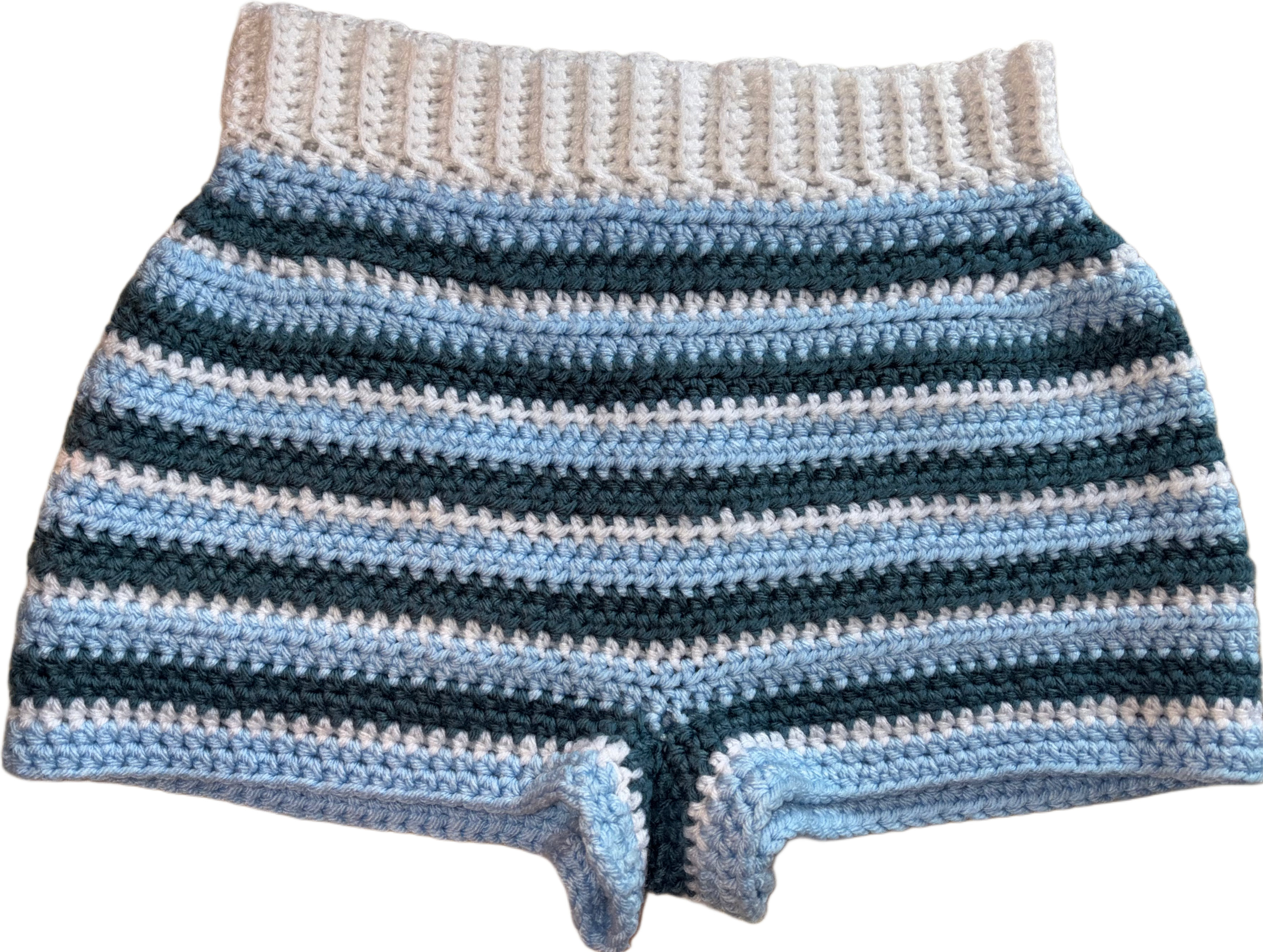 Blue and white crochet shorts